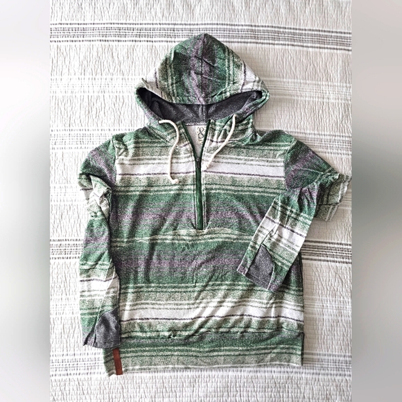 Ampersand Ave Green Stripe Quarter Zip Hoodie - Picture 1 of 7